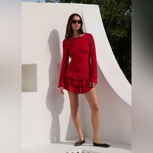 NWT Free people Good Feels Ruffle Long-Sleeve Mini Dress